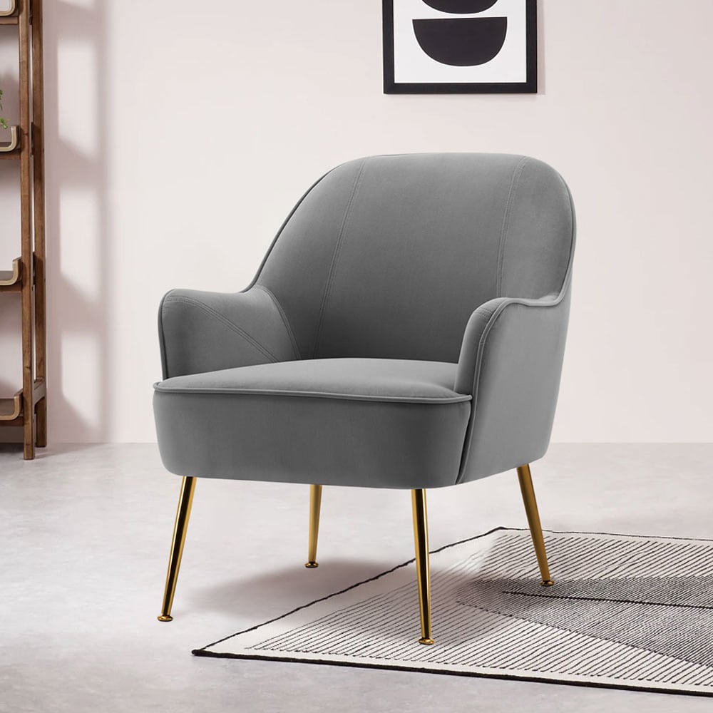 Living and Home Modern Grey and Gold Velvet Upholstered Armchair Image 6