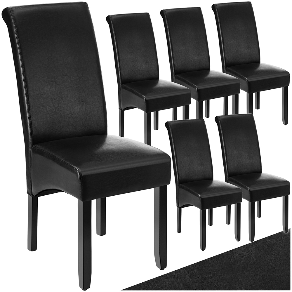 tectake Set of 6 Black Faux Leather High Backrest Dining Chair Image 2