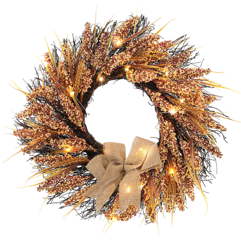 Living and Home LED Wreath with Golden Wheat Ears 50cm Image 3