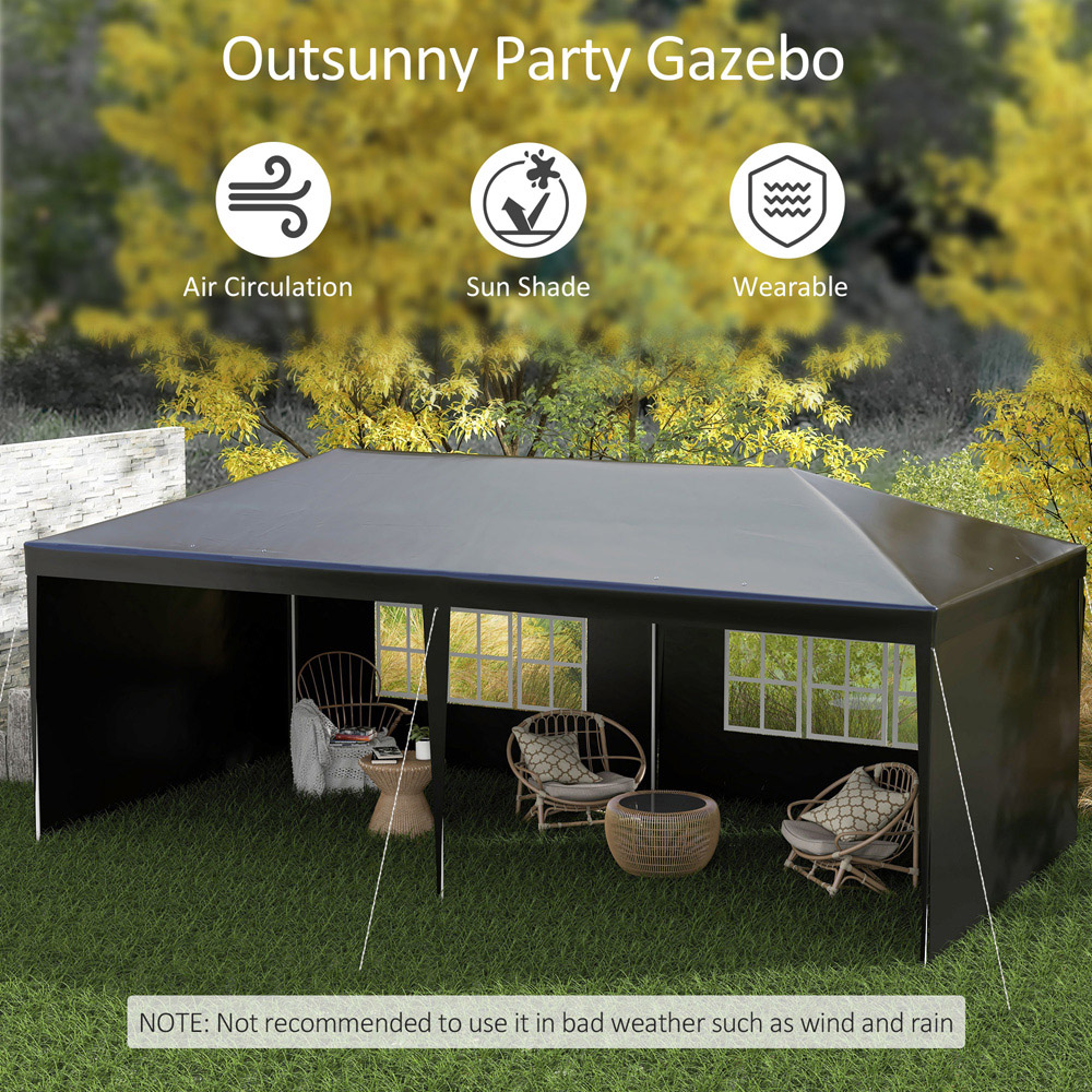 Outsunny 6 x 3m Black Party Tent with Windows and Side Panels Image 5
