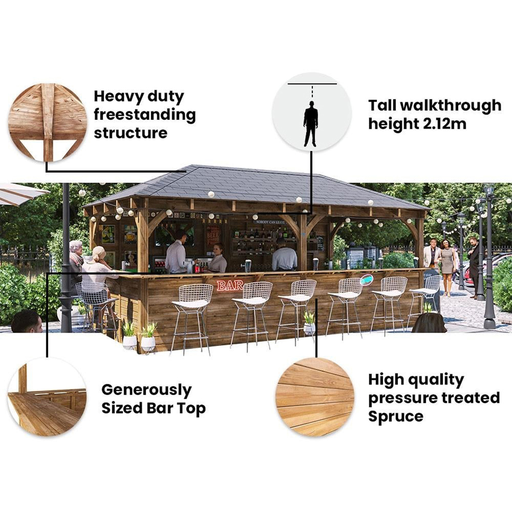 Dunster House Leviathan 6 x 3m Brown Full Counter Bar Garden Gazebo with Roof Shingles Image 6