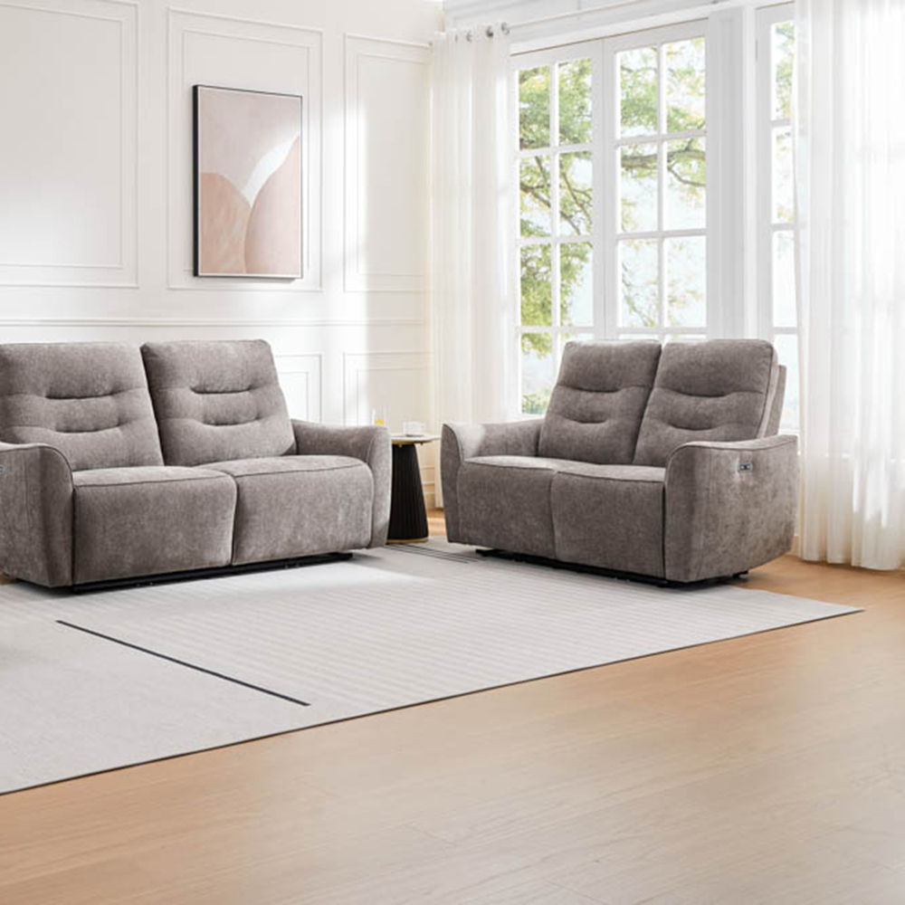 Midtown 2 Seater Stone Fabric Recliner Sofa Image 6