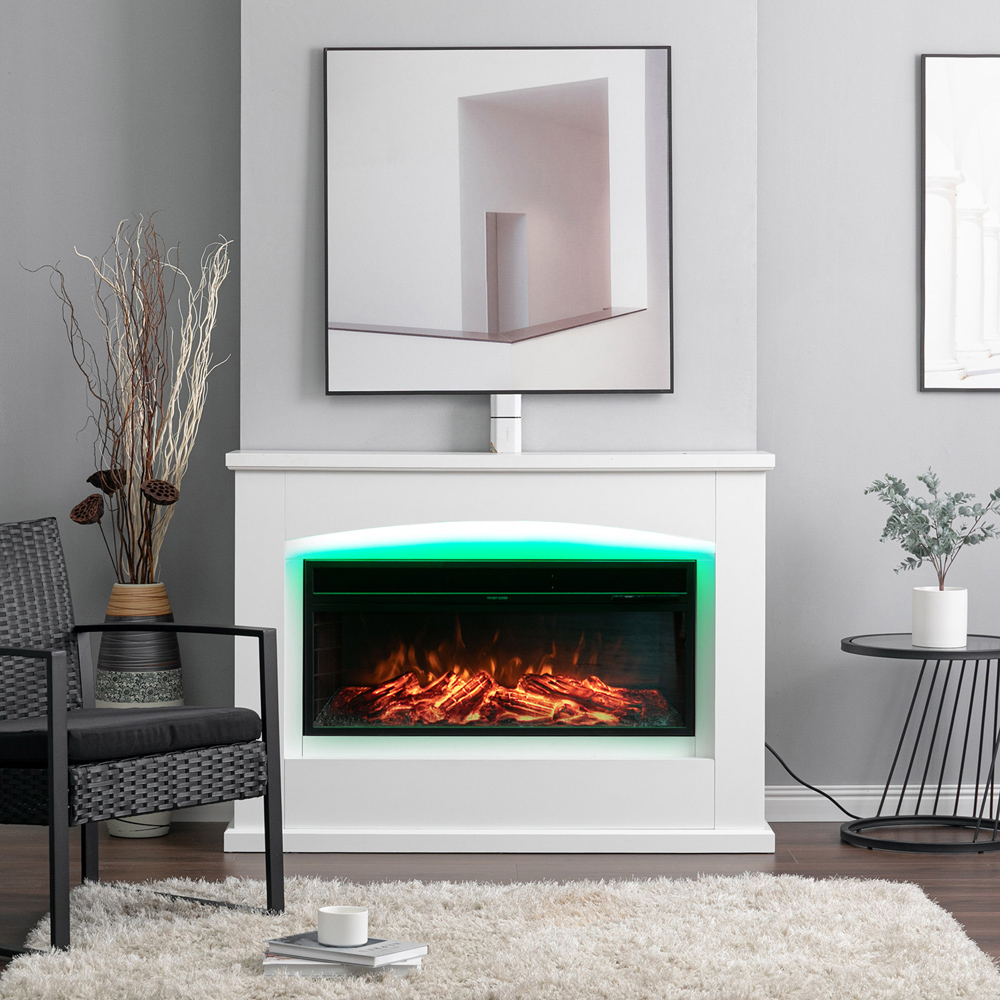 Living and Home 34 Inch Electric Fireplace White Surround Set with Remote 7 LED Mood Light Adjustable Image 8