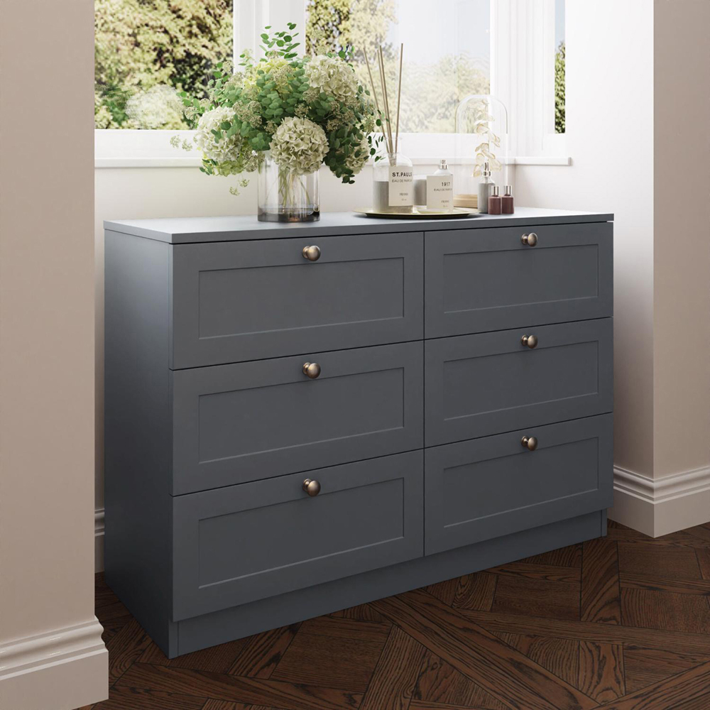 FWStyle Artus 6 Drawer Dark Grey Panelled Chest of Drawers Image 6