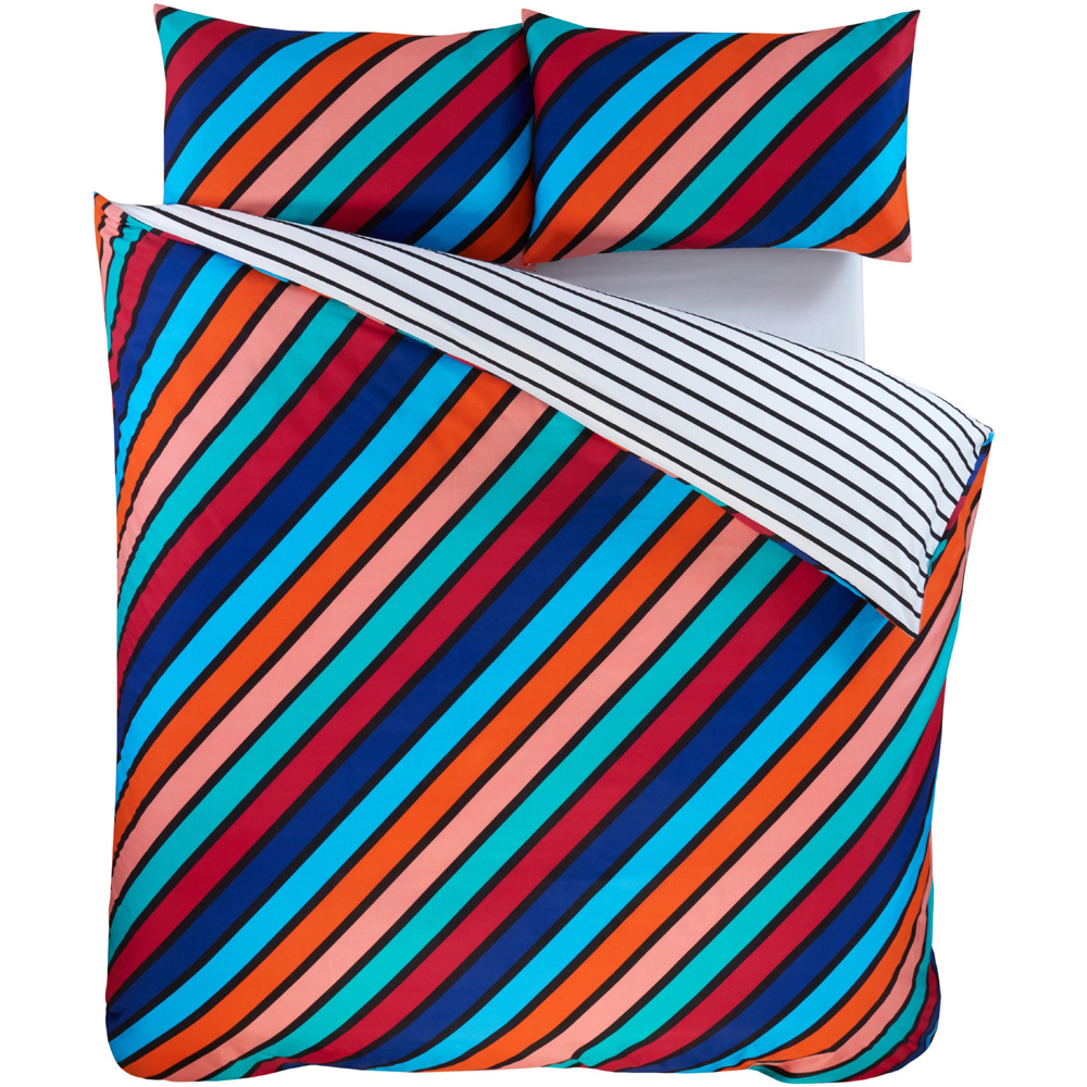 Rapport Home King Size Oxford Bright Stripe Microfibre Reversible Duvet Cover Set Image 2