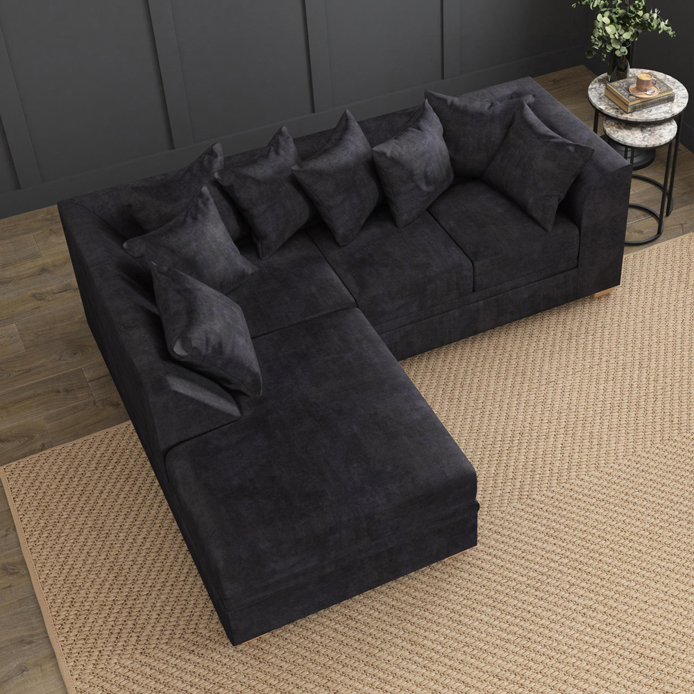 Modo 3 Seater Ebony Plush Velvet Left Hand Scatter Back L-Shape Corner Sofa Image 7