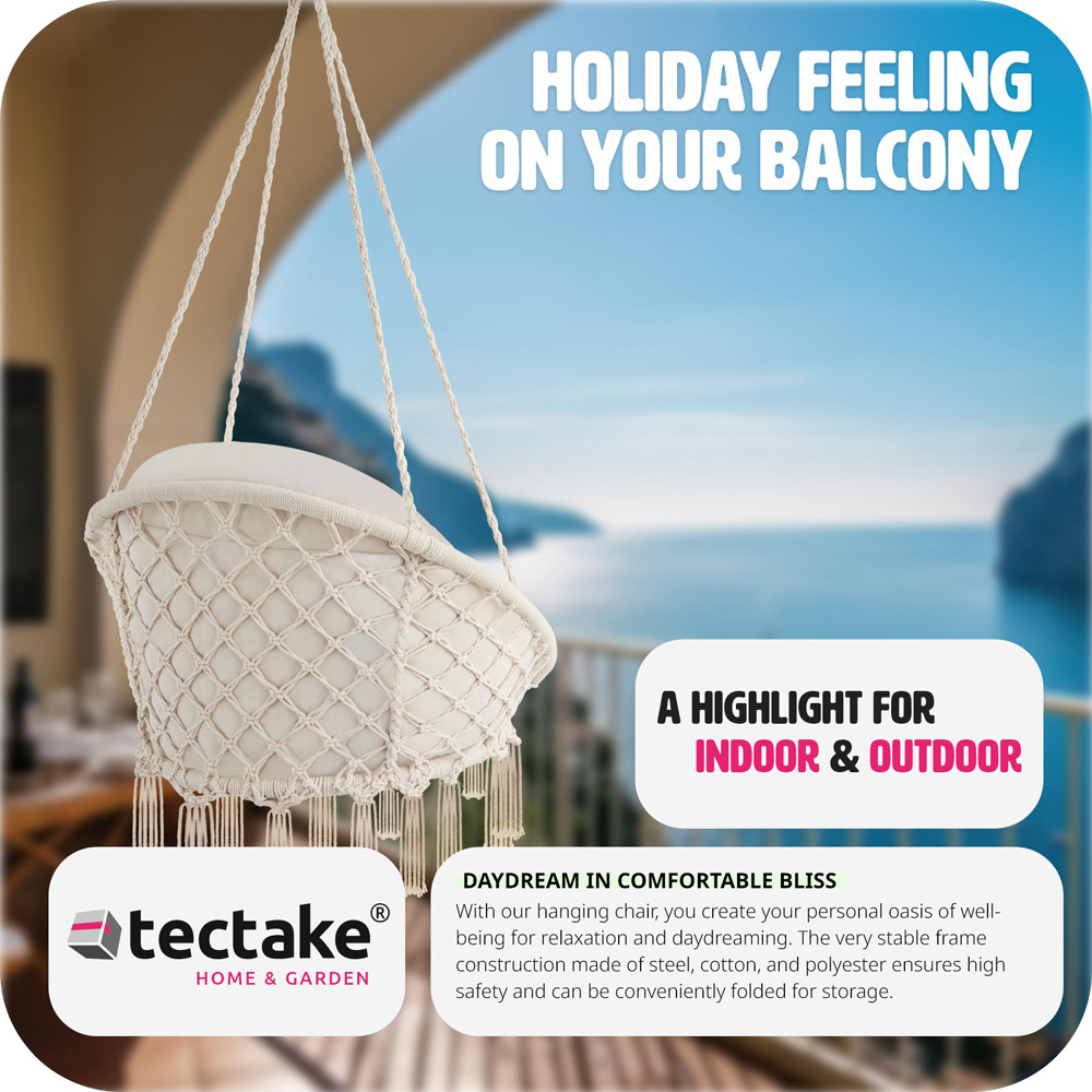 tectake Samira Beige Swing Chair with Thick Seat Cushion Image 5
