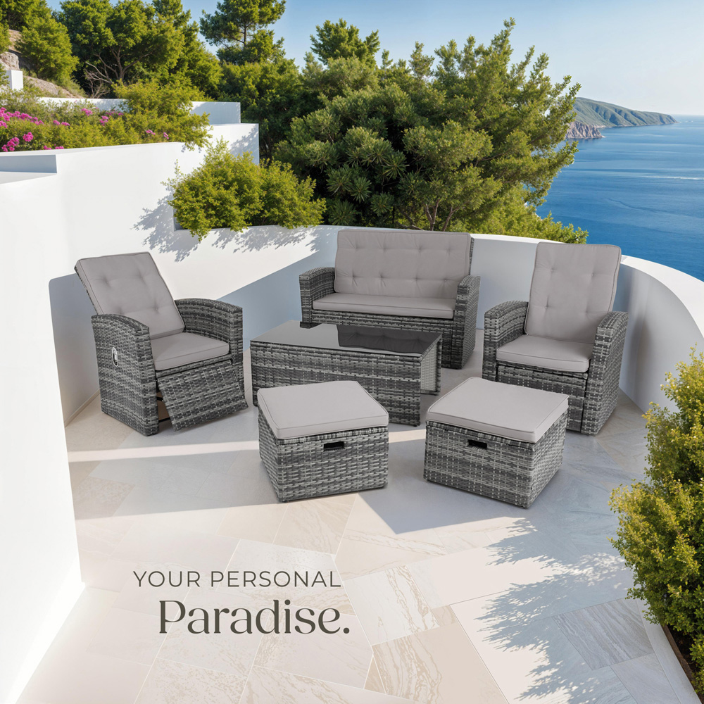 tectake Bari 6 Seater Grey Rattan Reclining Garden Lounge Set Image 8