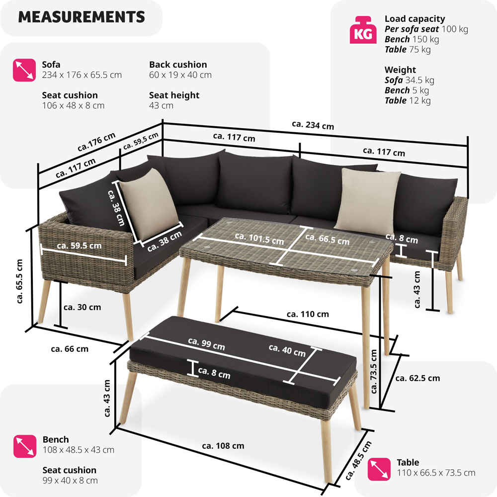 tectake Pula 7 Seater Natural Rattan Garden Corner Lounge Set Image 9