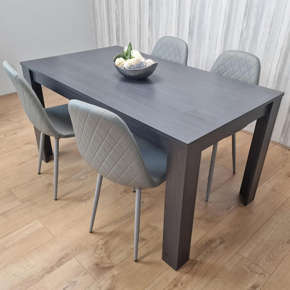 Portland Wood and Leather 4 Seater Dining Set Grey Image 1