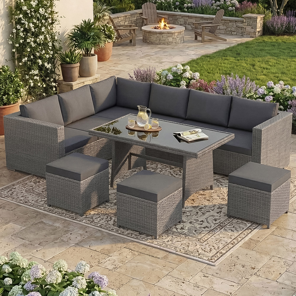 GARDEN VIDA Belgrave Rattan Effect 9 Seater Garden Dining Set Grey Image 1