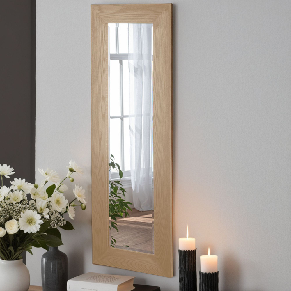 Yearn Bevelled Oak Effect Framed Narrow Wall Mirror 131 x 47cm Image 2