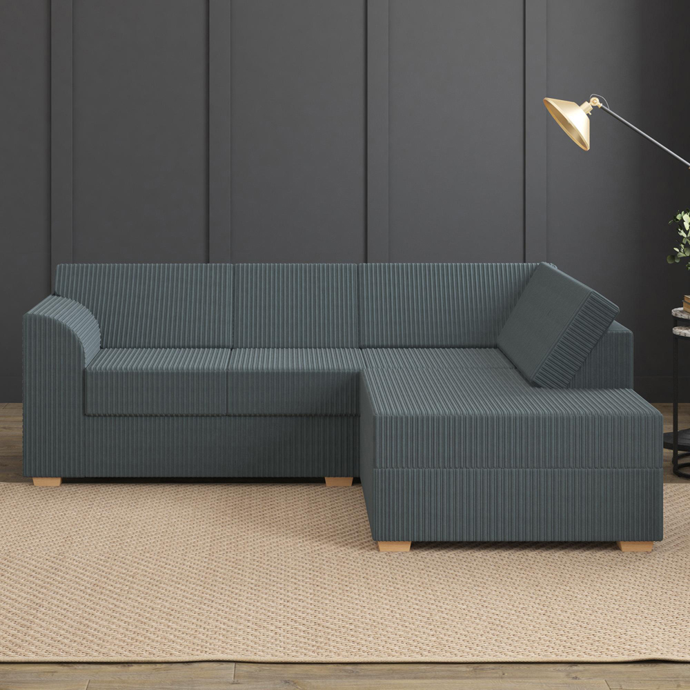 Modo 3 Seater Charcoal Jumbo Cord Right Hand Fixed Back L-Shape Corner Sofa Image 6