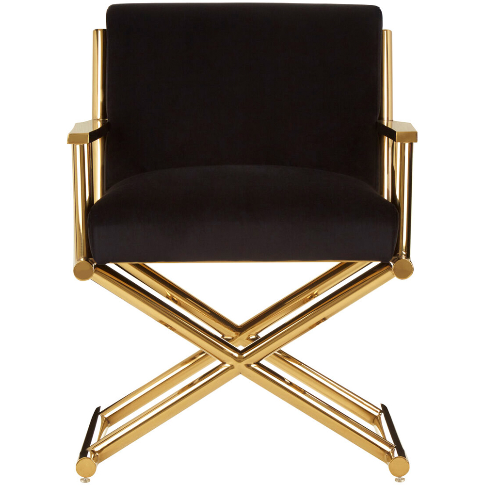 Premier Housewares Hendricks Black Velvet Gold Cross Legs Chair Image 5