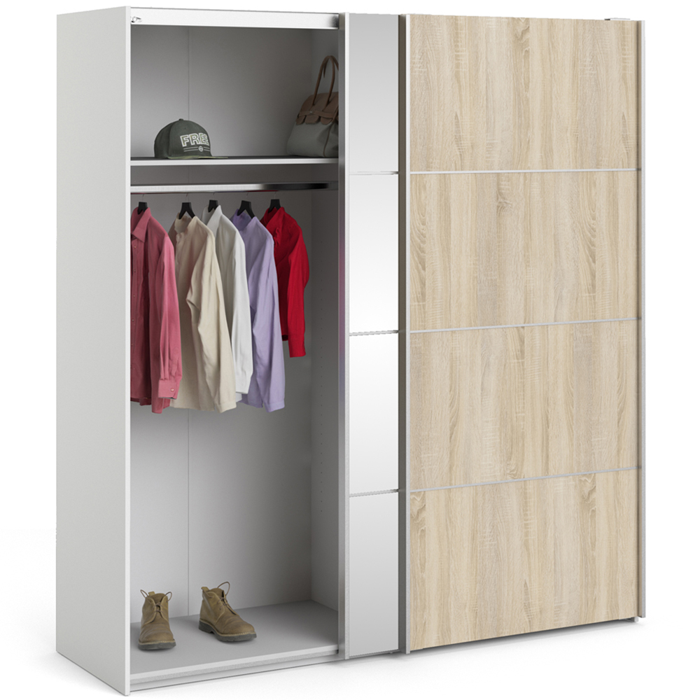 Verona 2 Door 5 Shelf White and Oak Mirrored Sliding Wardrobe Image 7