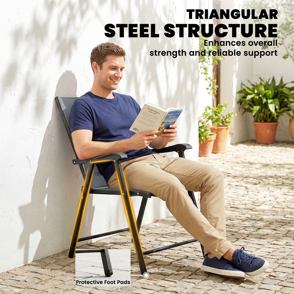 Outsunny Set of 2 Light Grey Foldable Garden Chair with High Back and Curved Armrests Image 7