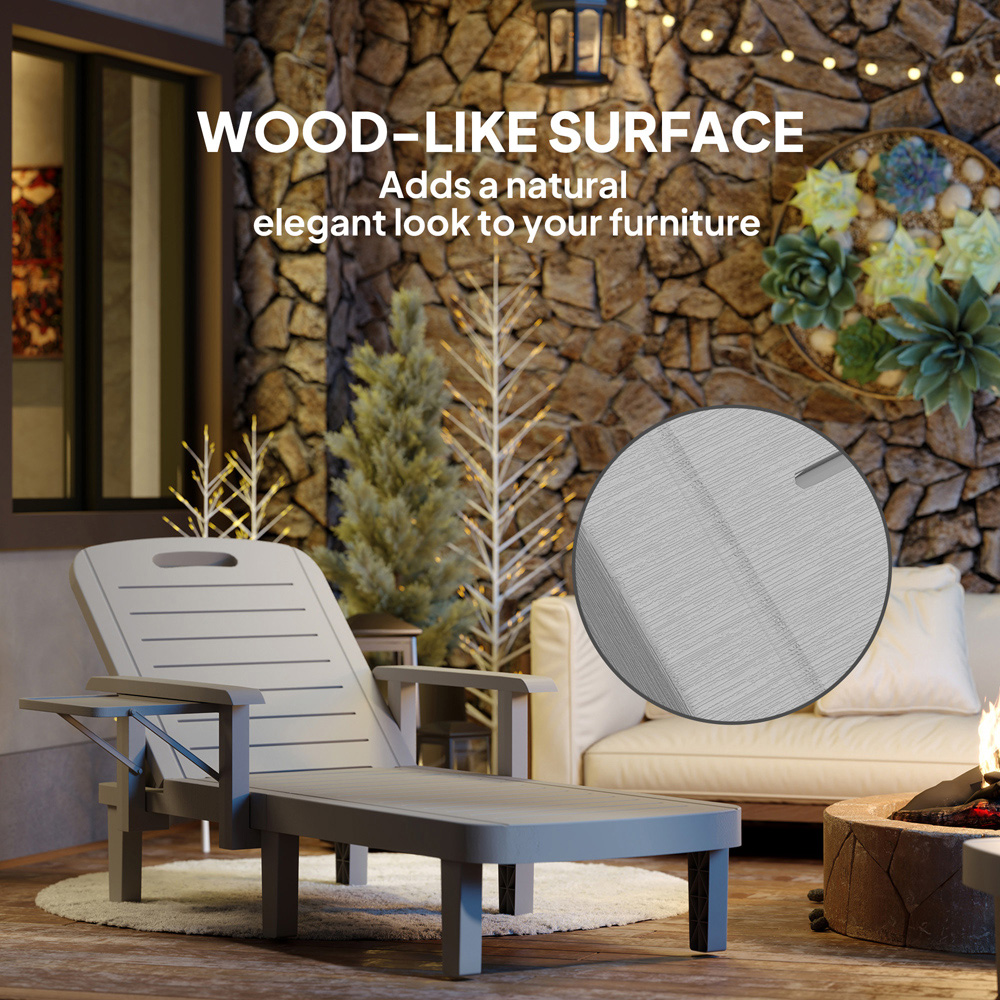 Outsunny Set of 2 Light Grey Resin Sun Lounger with Side Table Image 5
