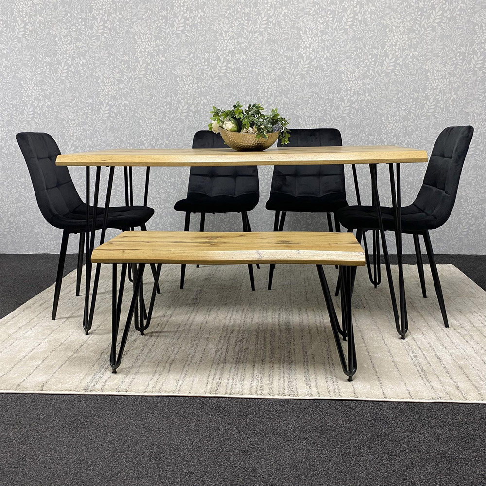 Kosy Koala 6 Seater Velvet Wooden Dining Set with Bench Black Image 5