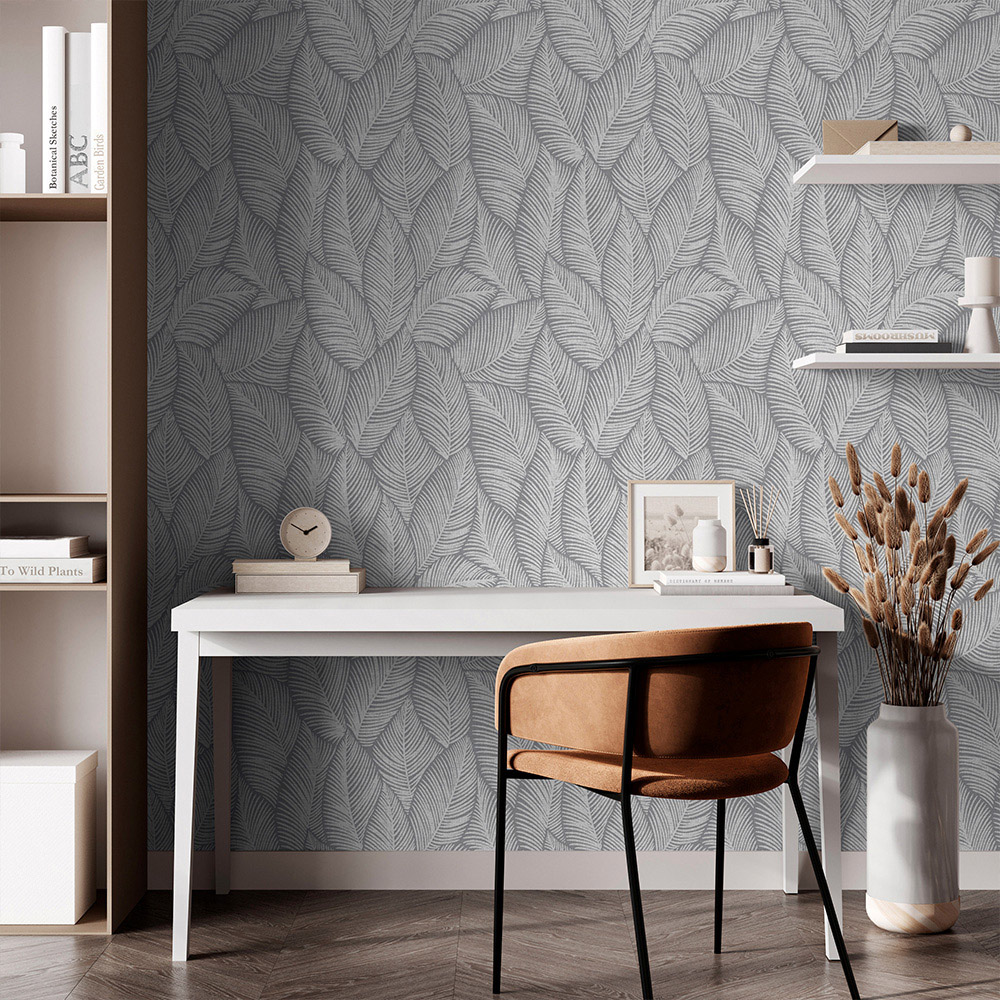 Muriva Denver Leaf Grey Wallpaper Image 3