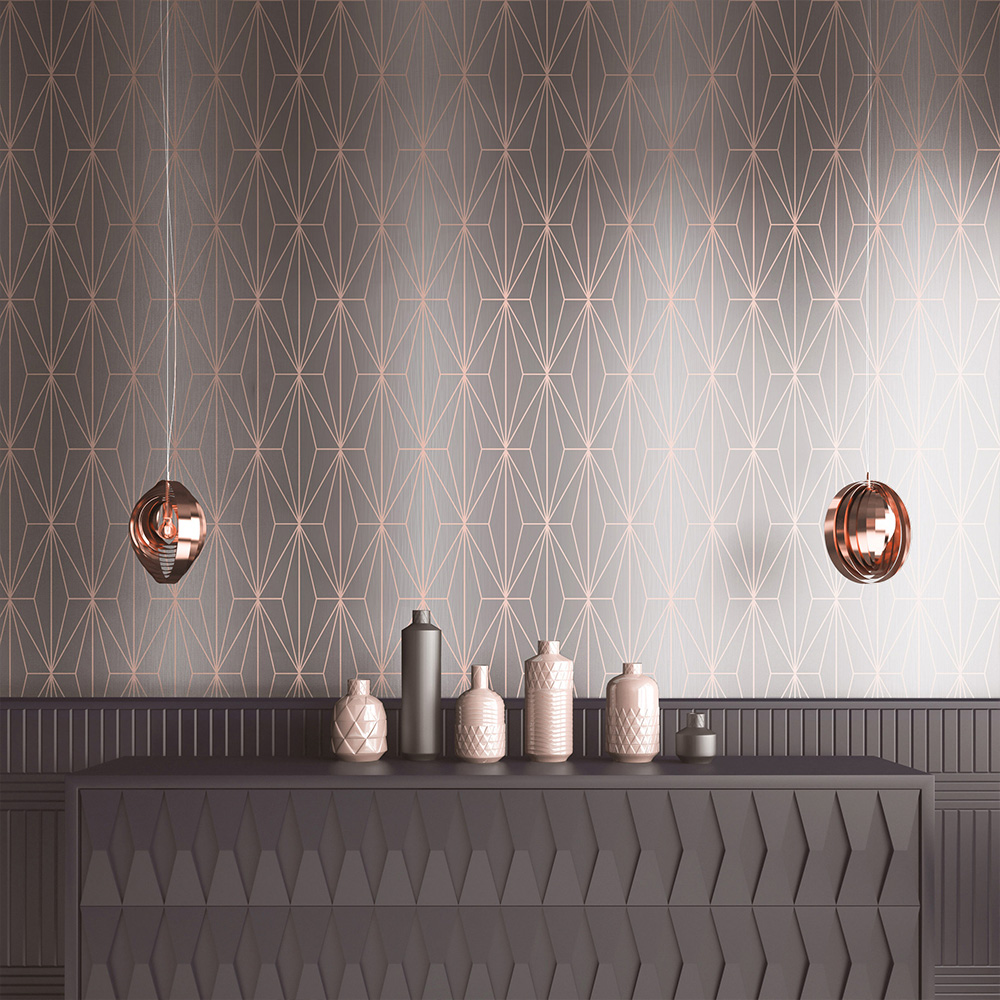 Muriva Kayla Grey and Rose Gold Wallpaper Image 3