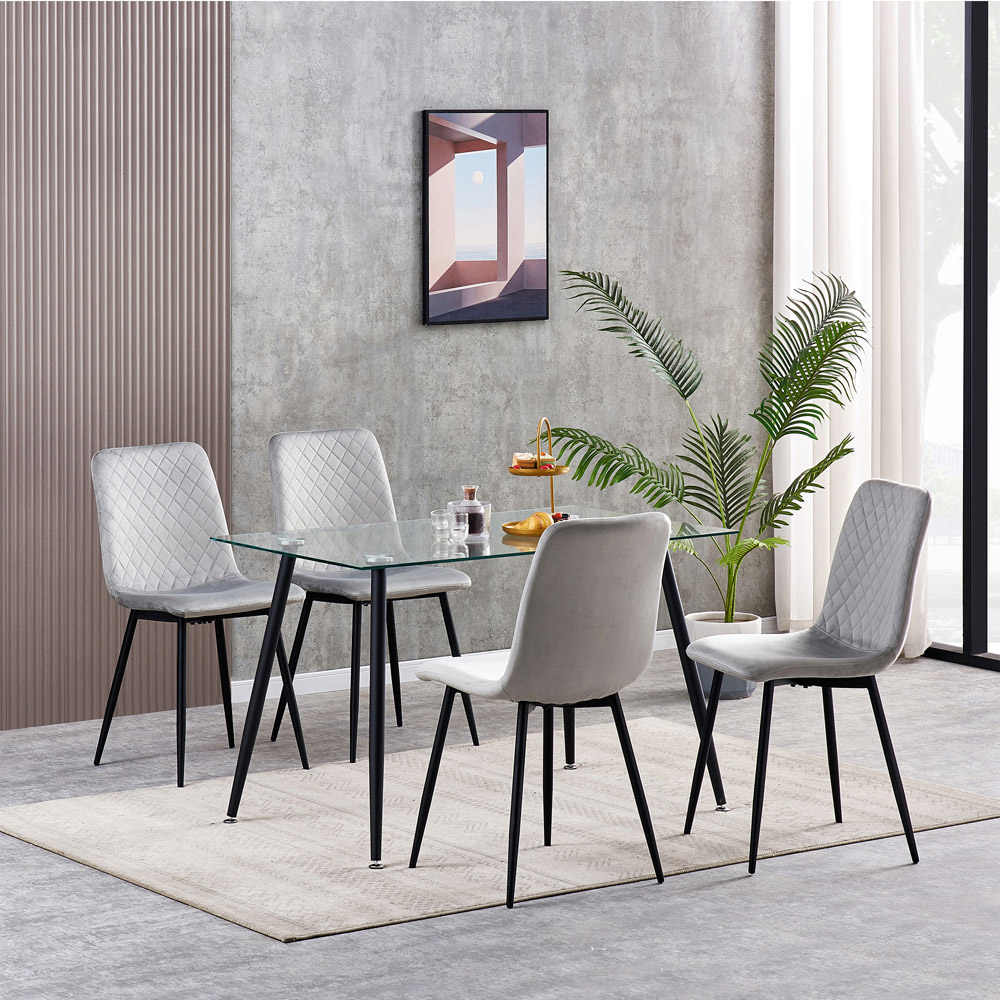Lexi Set of 4 Light Grey Velvet Fabric Dining Chairs Image 6