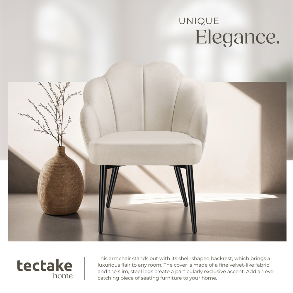 tectake Hellen Set of 6 Cream and Black Shell Shaped Velvet Accent Chair Image 5