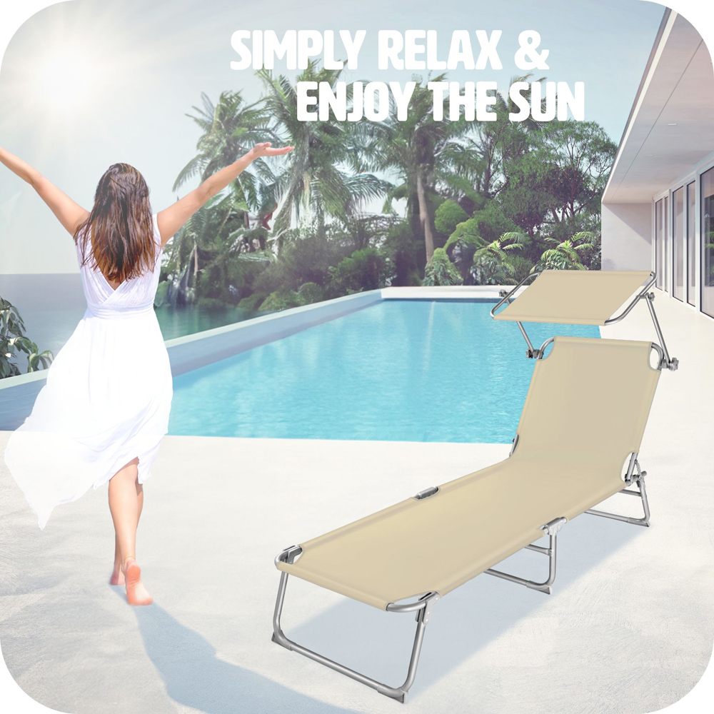 tectake Set of 2 Beige 4 Step Backrest Foldable Sun Lounger Image 4