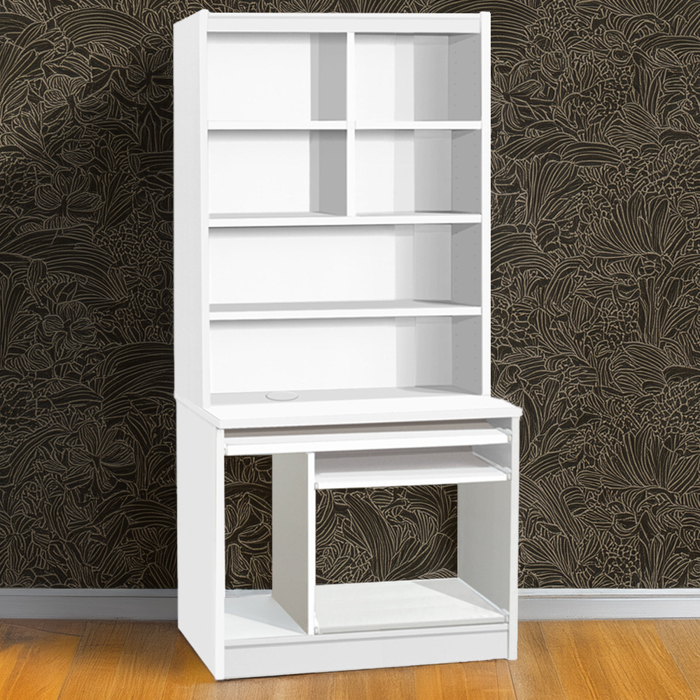 R White Cabinets 6 Shelf Computer Desk with Hutch White Image 1