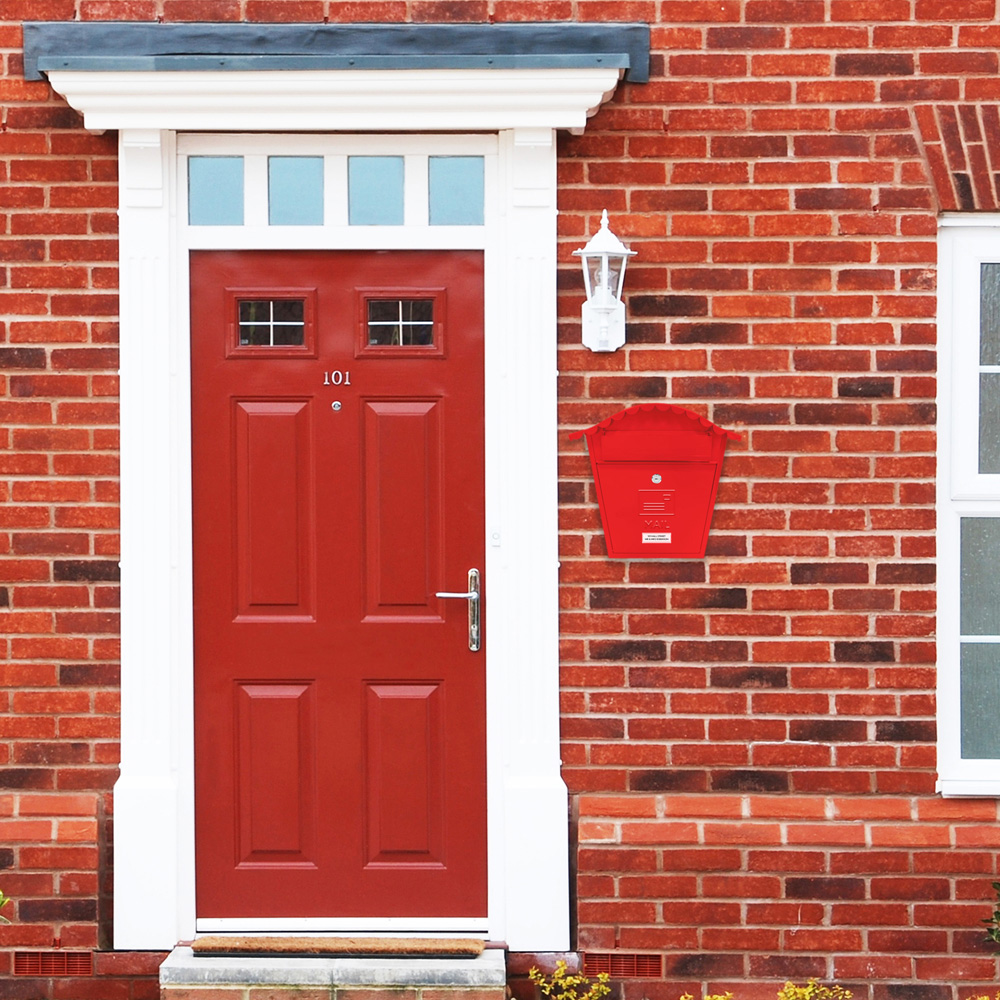 GardenKraft Classic Red Galvanised Steel Wall Post Box Image 8