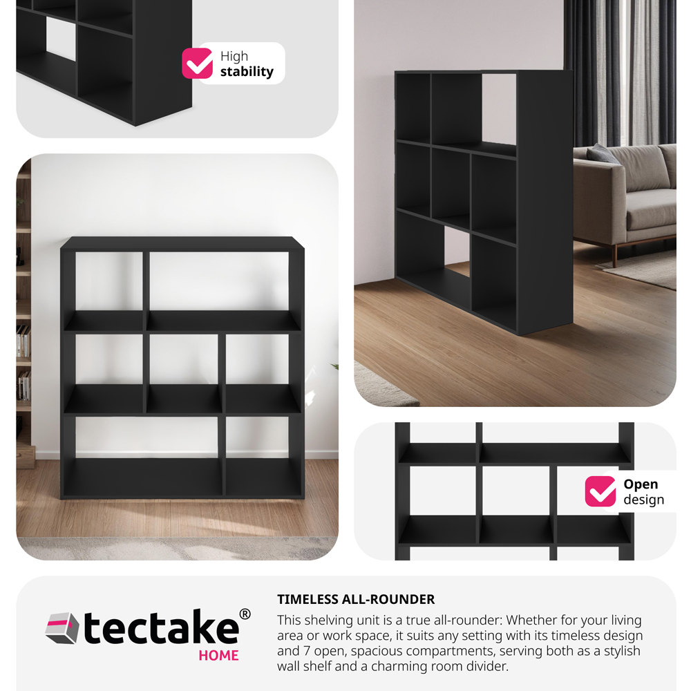 tectake Tartu 7 Shelf Black Bookshelf Image 3