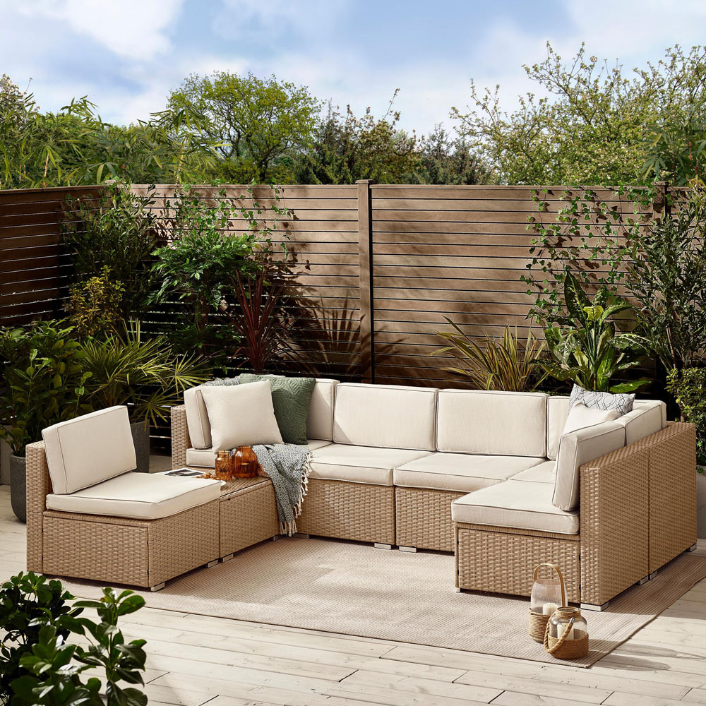 Furniturebox Windermere 6 Seater Warm Natural PE Rattan Outdoor Sofa Set Image 4