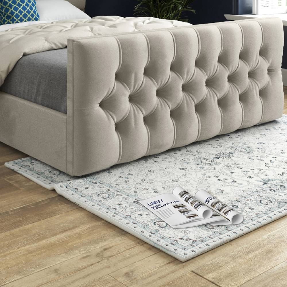 Novara Silver Double Velvet Upholstered Bed Frame with Pleated Chesterfield Headboard Image 4