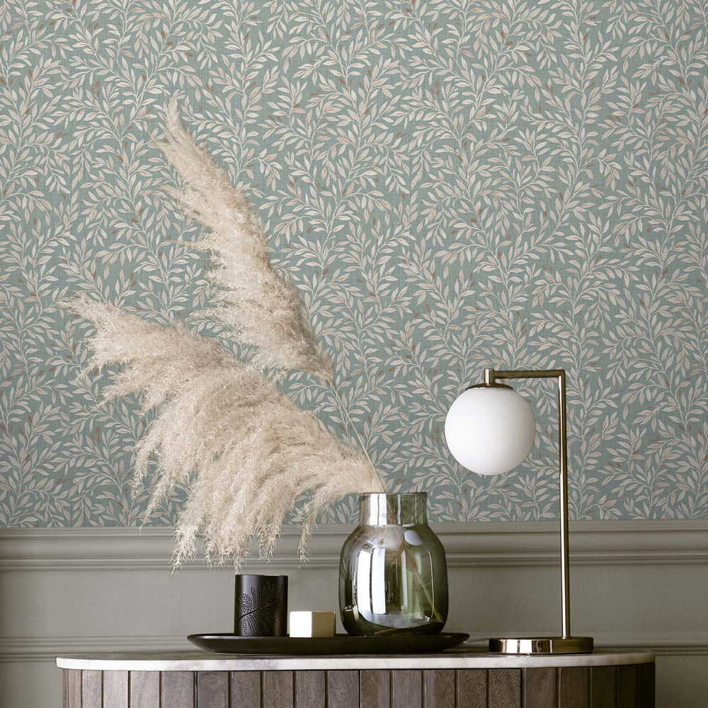 Next Ditsy Leaf Duck Egg Wallpaper Image 3