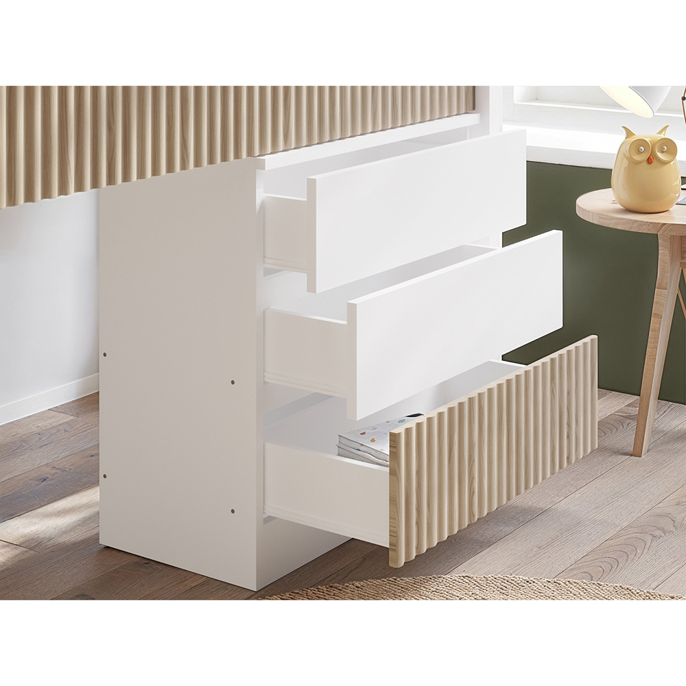 Flair Luca 3 Drawer White and Oak Ribbed Chest of Drawers Image 4