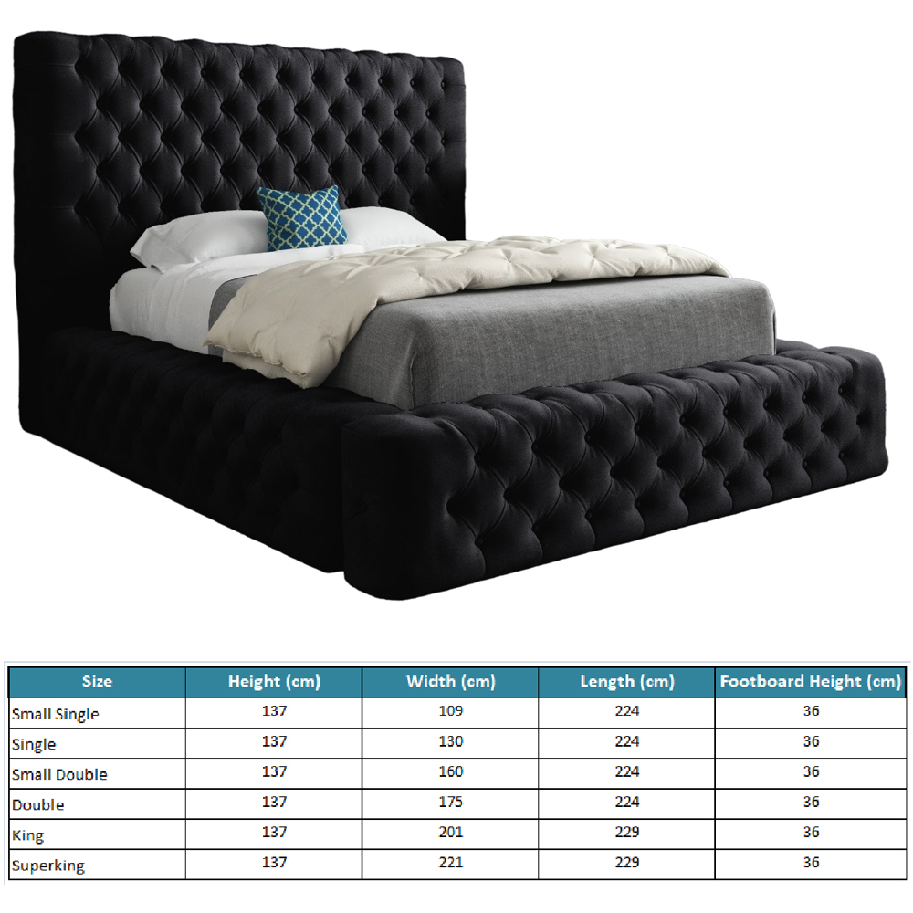 Grand Milan Black Super King Size Upholstered Bed Frame with Pleated Chesterfield Headboard Image 7