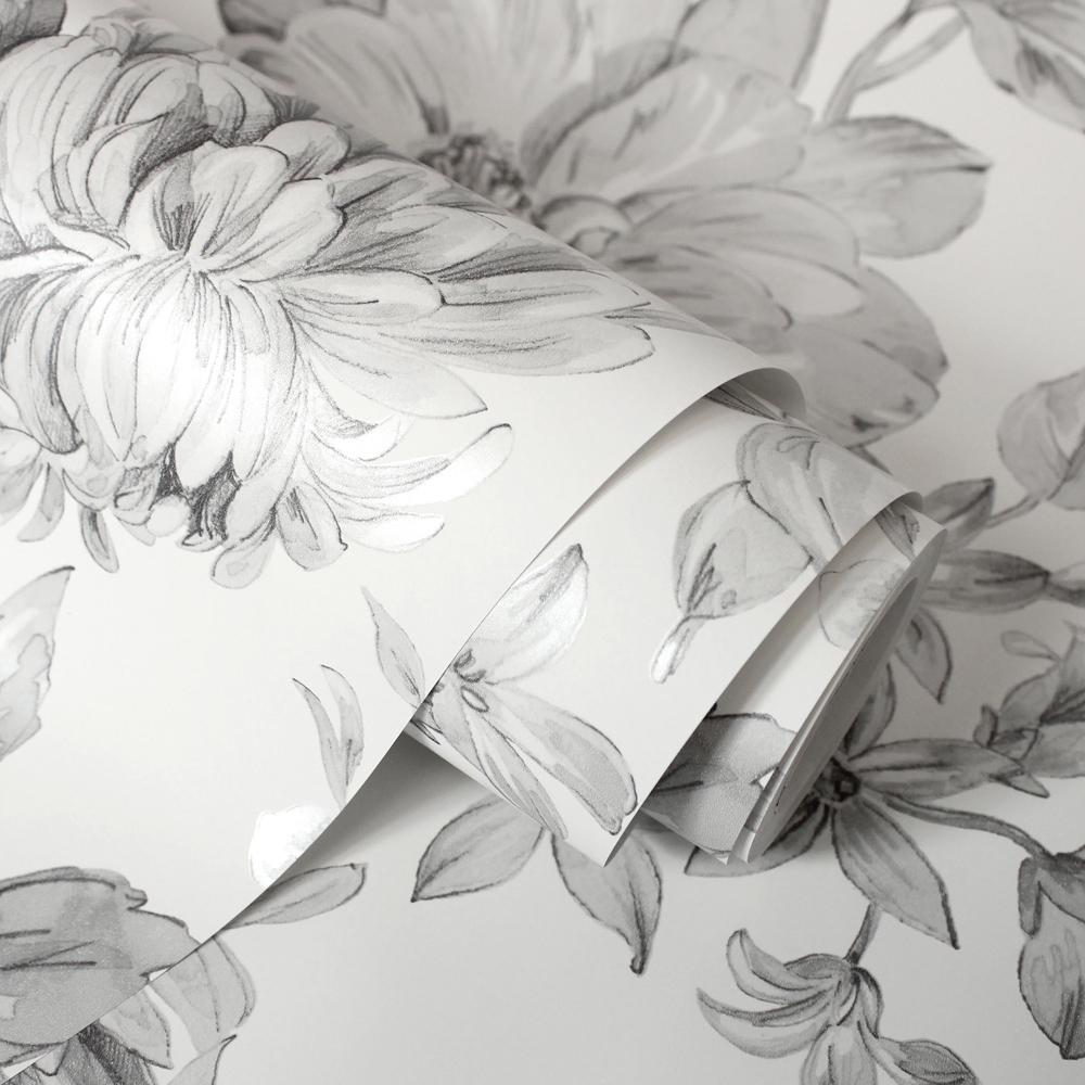 Fine Decor Isabella Floral Grey Wallpaper Image 3