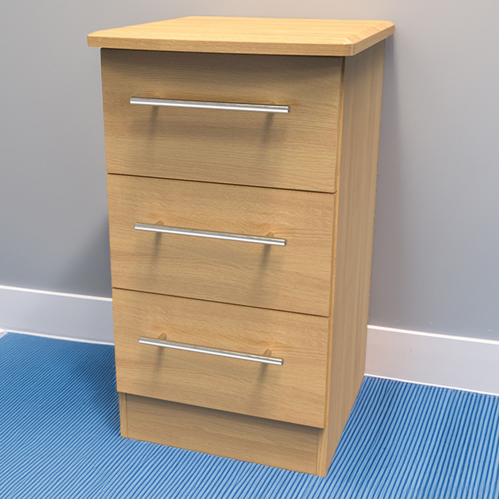 Crowndale Sherwood 3 Drawer Oak Bedside Cabinet Image 1