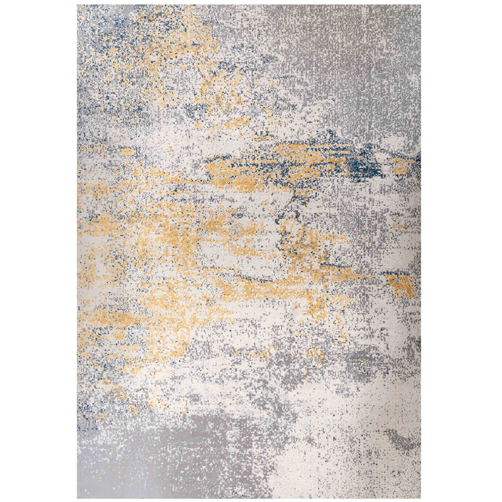 Kukoon Silver Grey and Ochre Distressed Abstract Rug 150 x 80cm Image 1