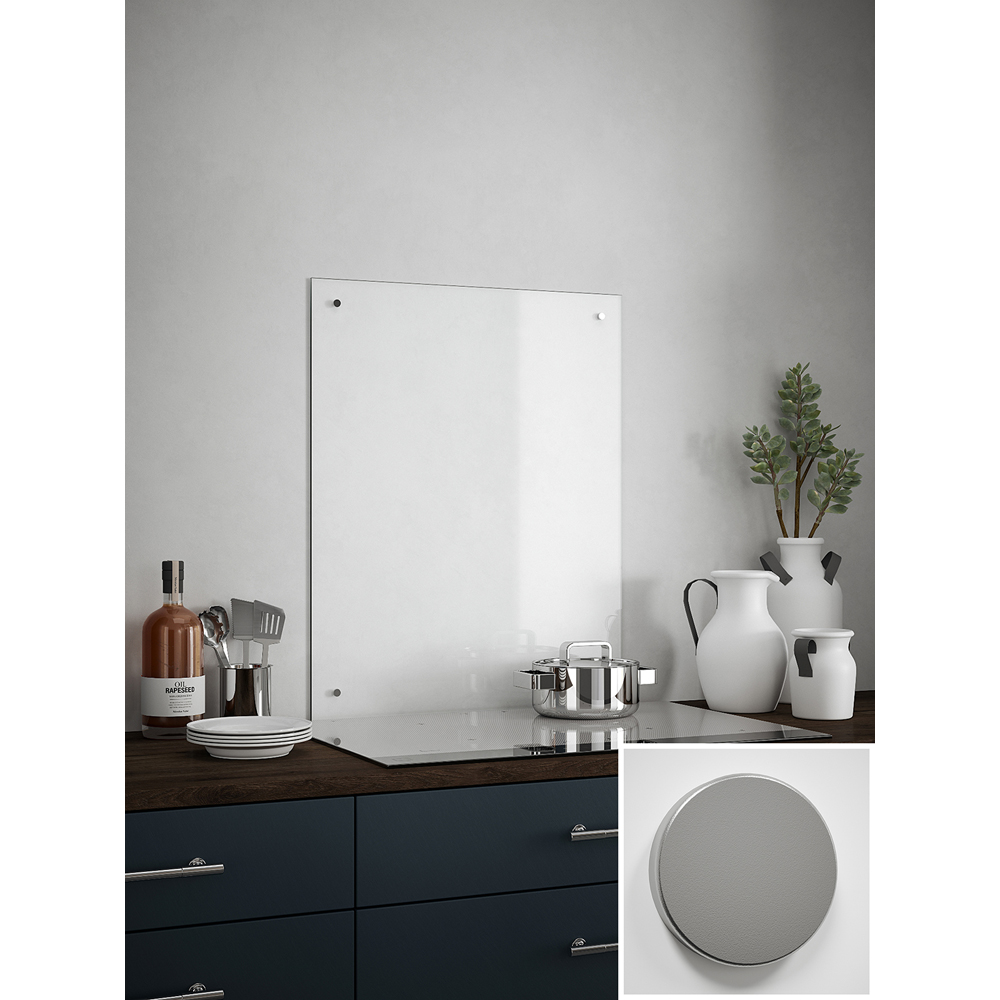 Clear Glass Kitchen Splashback with Satin Chrome Caps 600 x 750 x 4mm Image 4