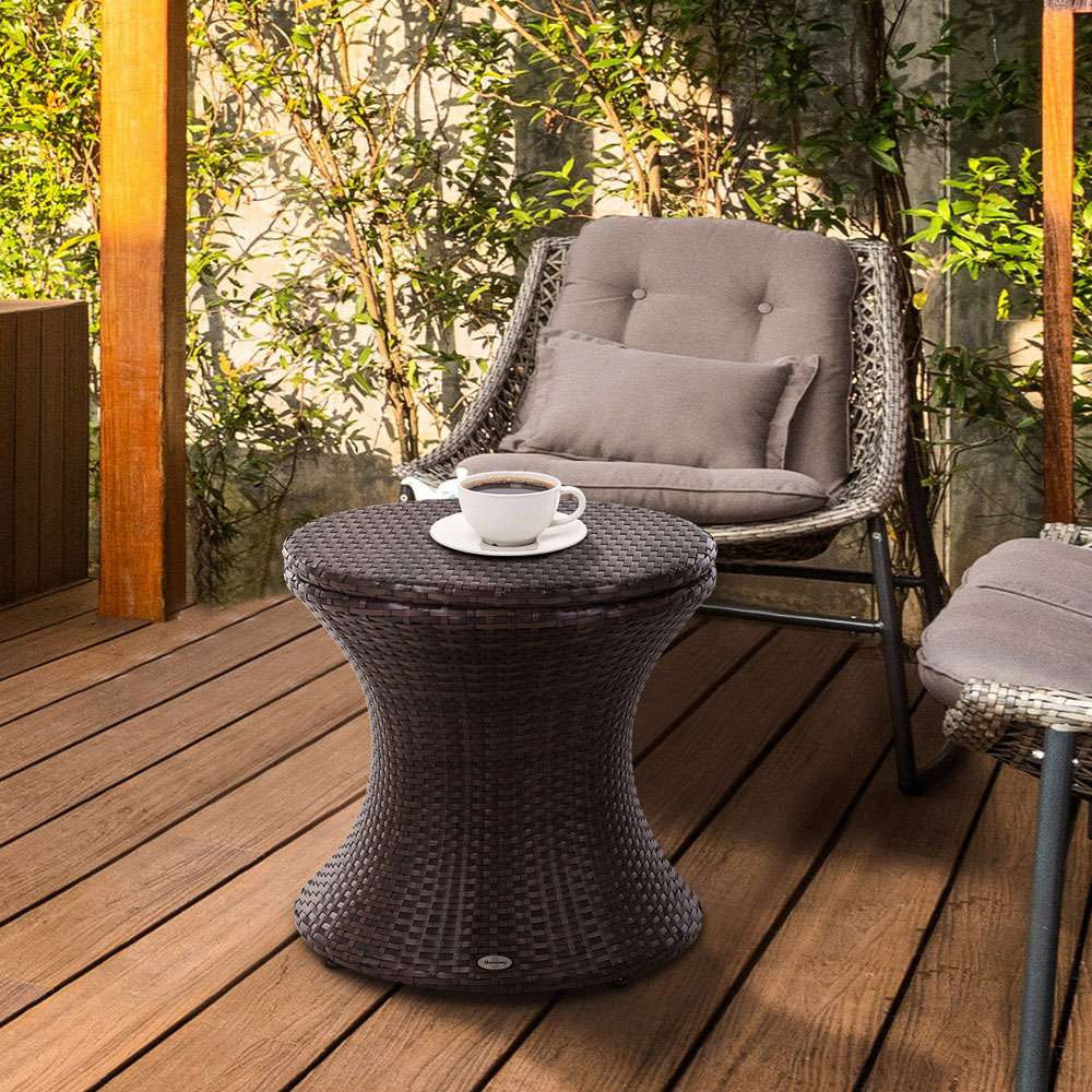 Outsunny Brown Rattan Beer Cooler Ice Bucket Table Image 8