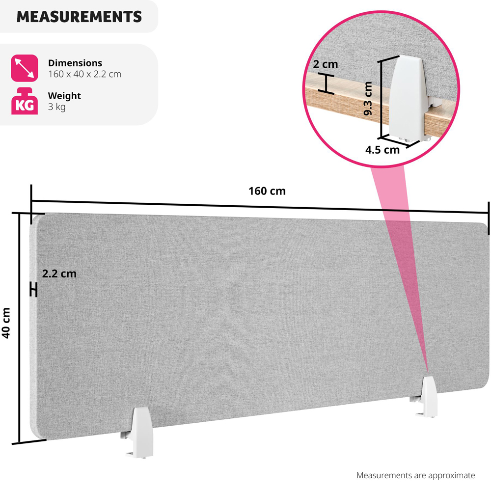 tectake Noisy Grey Plastic Desk Divider 160 x 40cm Image 9