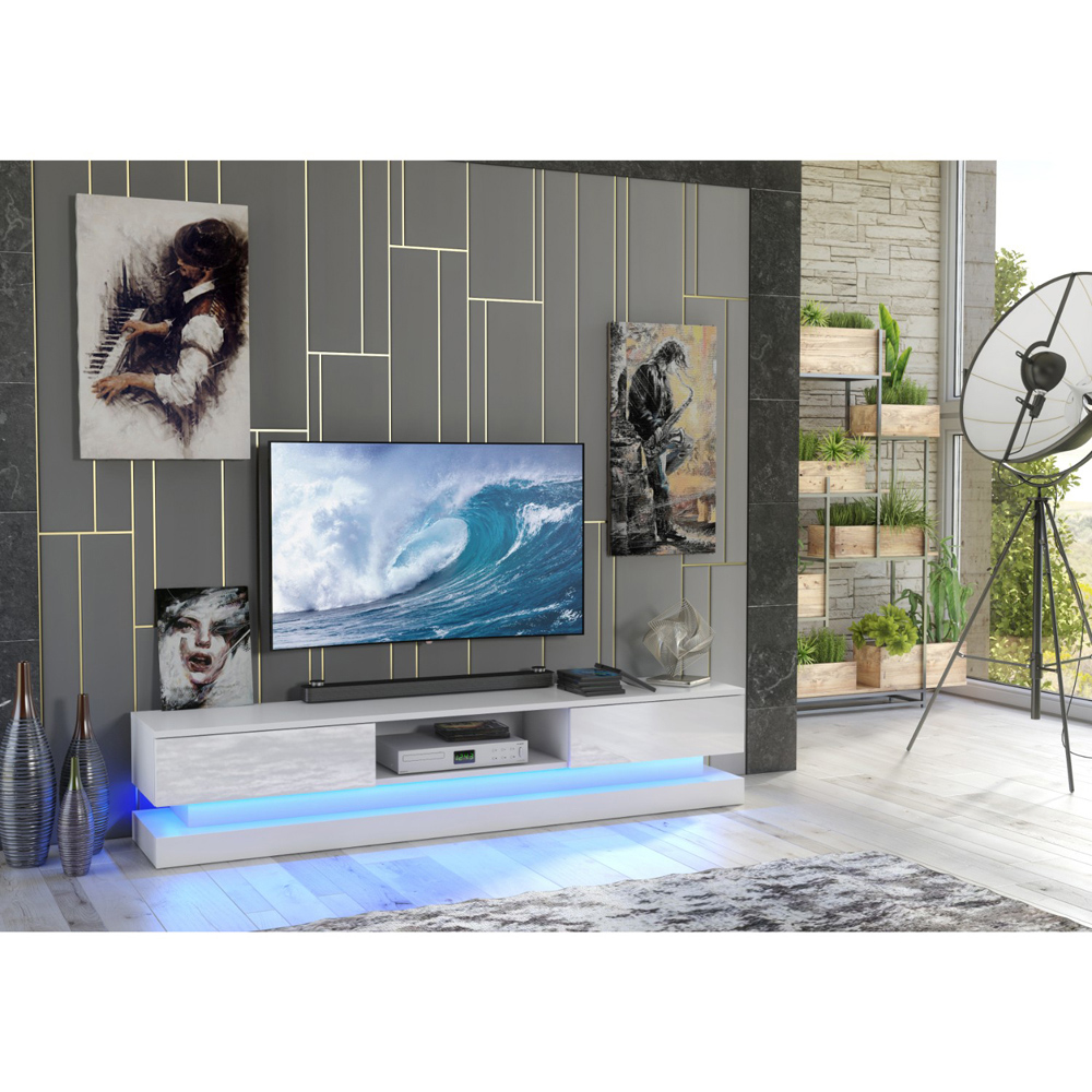 Creative Furniture Bloom White and White Gloss 2 Door Single Shelf TV Unit Image 7