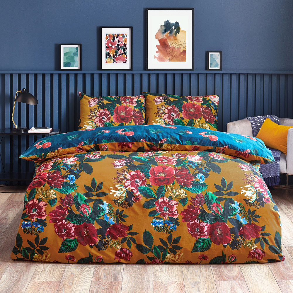 furn. Nadya Double Amber Floral Duvet Cover Set Image 1