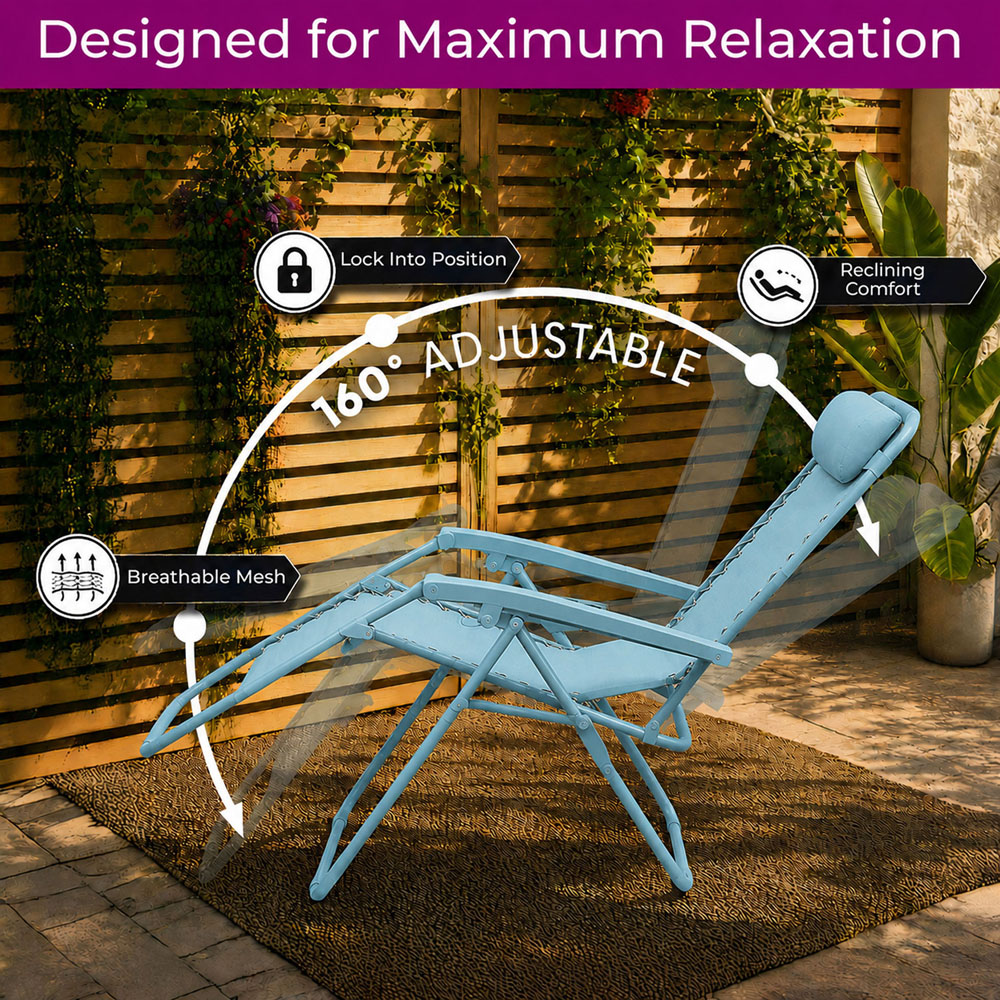 Neo Set of 2 Blue Zero Gravity Reclining Foldable Sun Loungers Image 8