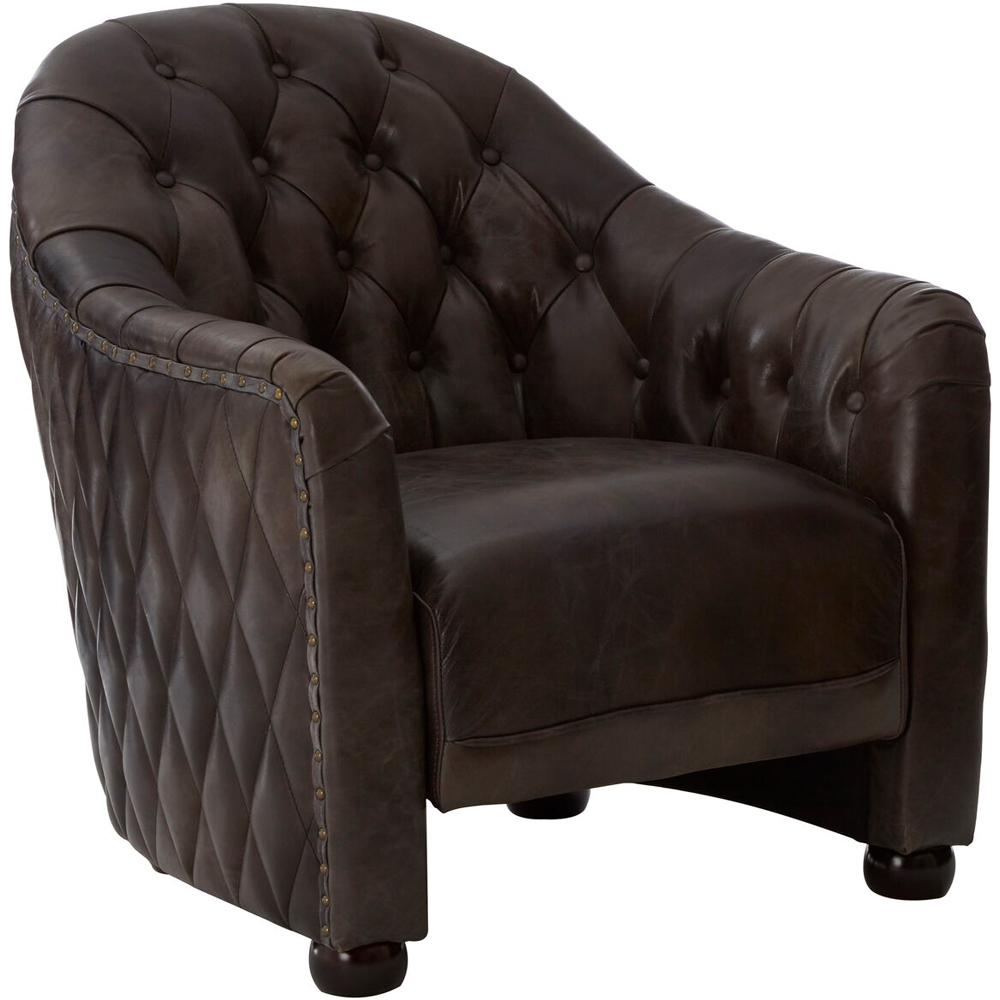 Premier Housewares Victor Dark Grey Brown Leather Tub Chair Image 2