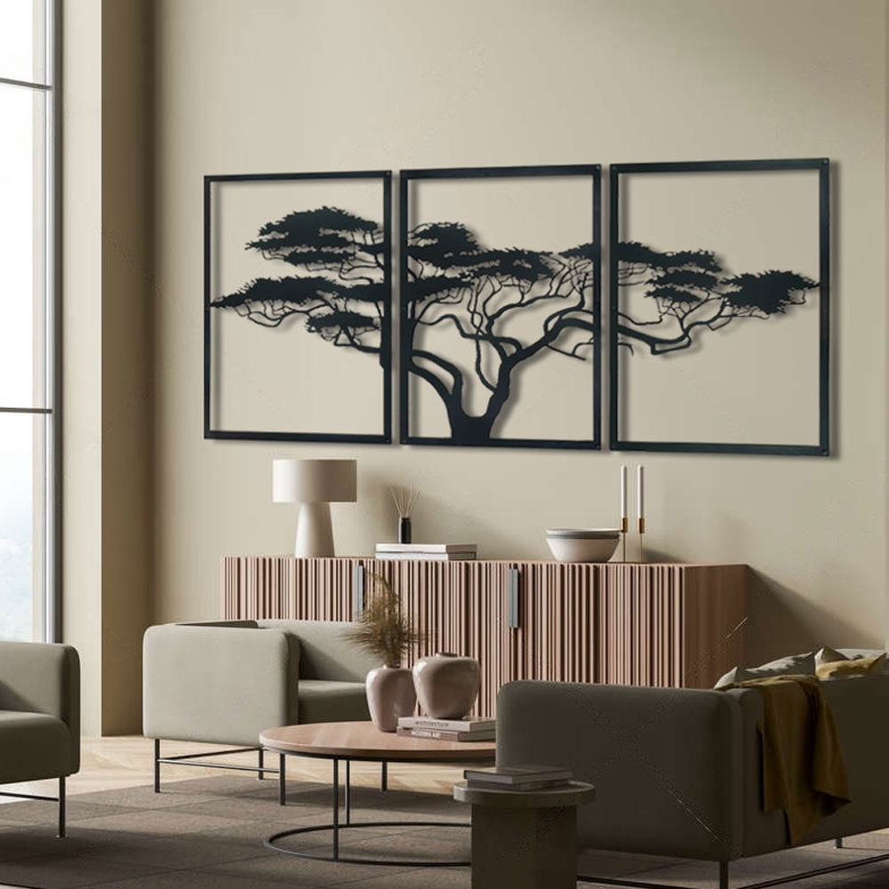 Decortie 3 Piece Africa Tree Textured Black Metal Wall Art Set Image 2