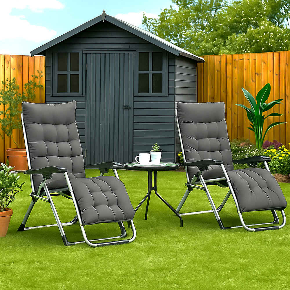 Neo Zero Gravity Dark Grey Reclining Sun Lounger with Padded Cushions Set of 2 Image 6