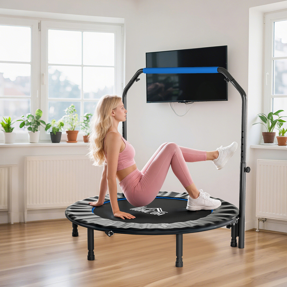 HOMCOM 4ft Blue Foldable Mini Trampoline with Adjustable Foam Handle Image 4