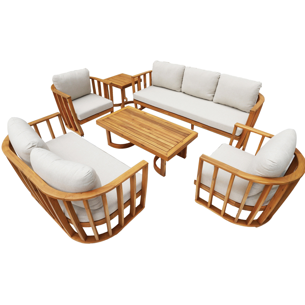 Direct wicker Teak 7 Seater Acacia Wood Curved Sectional Garden Sofa Set Image 2