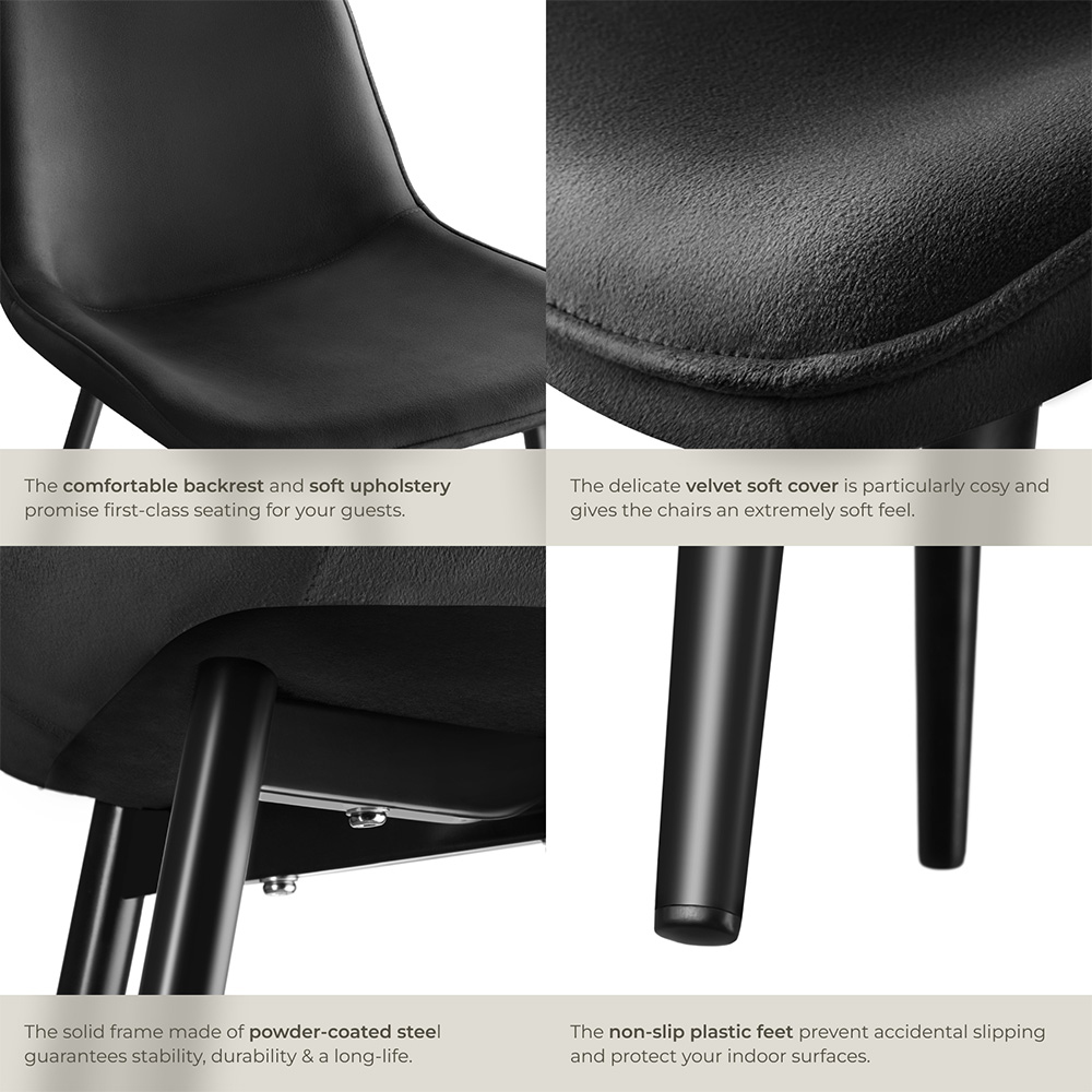 tectake Monroe Set of 2 Black Velvet Dining Chair Image 5